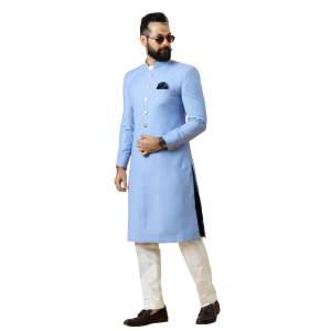 Classic Corn-Flower Blue Achkan for Men | Elegant Ethnic Wear | Jaipurio